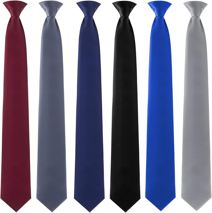 6 Pcs Clip on Ties for Men Solid Color Men's Tie Pretied Necktie 20 Inches for W