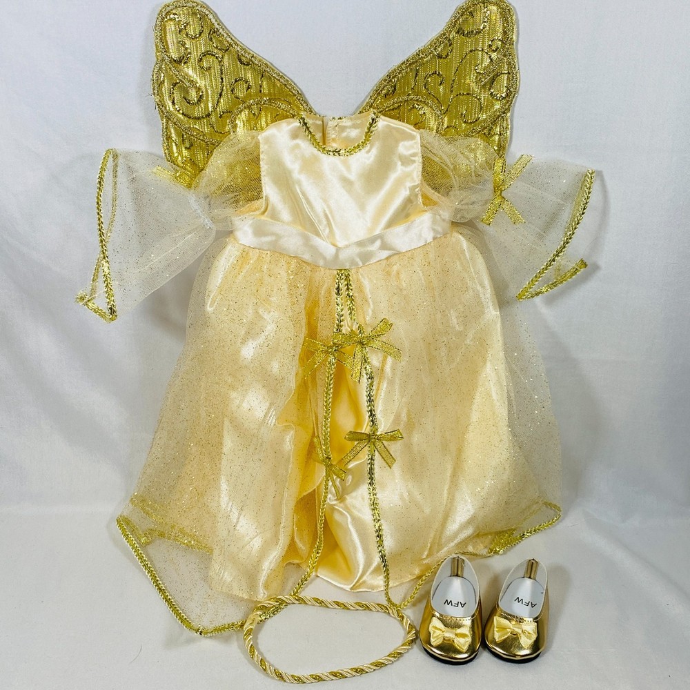 Gold Angel Dress Costume w/ Wings/Headband/Shoes Set for 18