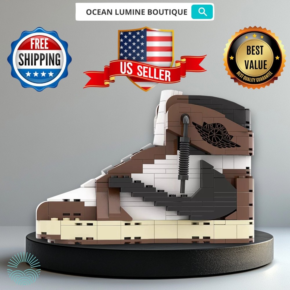 AJ1 Travis Scott Sneaker Building Bricks, Matching Key Chain, Puzzles Blocks Toy