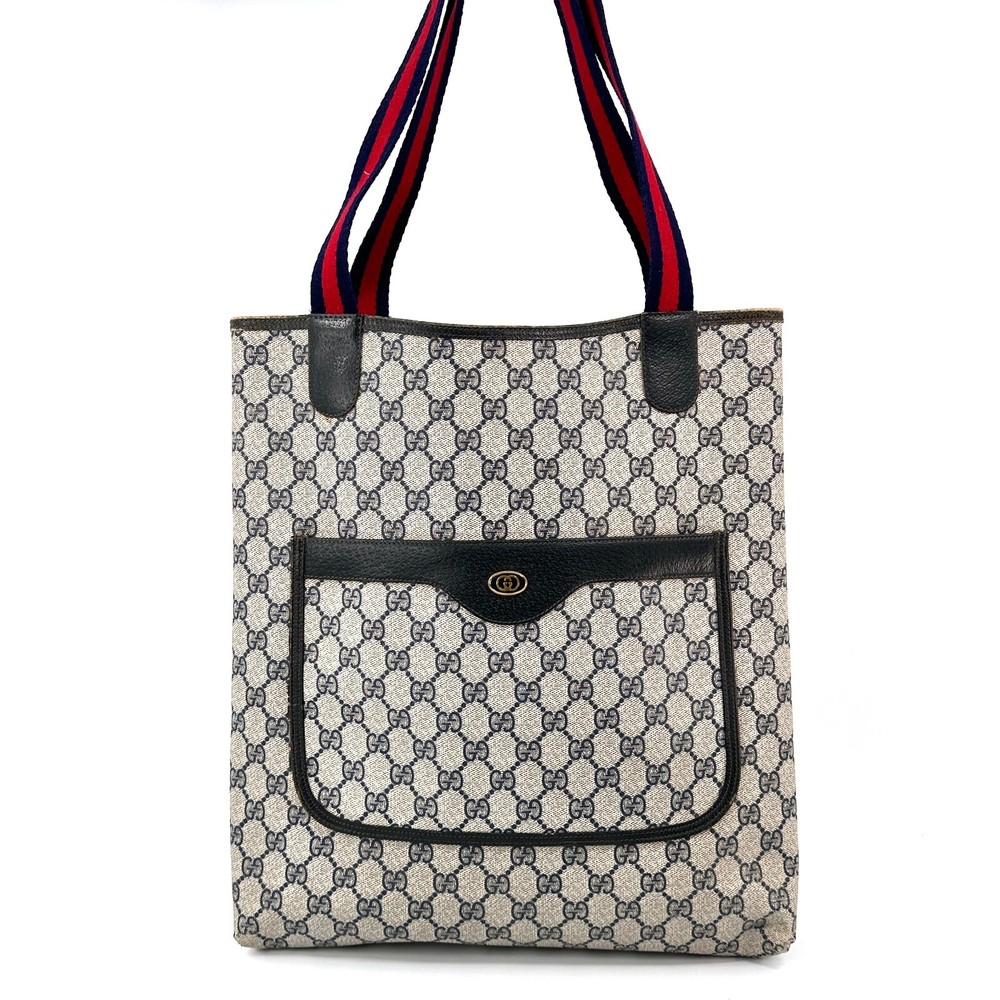 Vintage Gucci Sherry Line GG Supreme Navy Tote Bag in PVC Leather Canvas