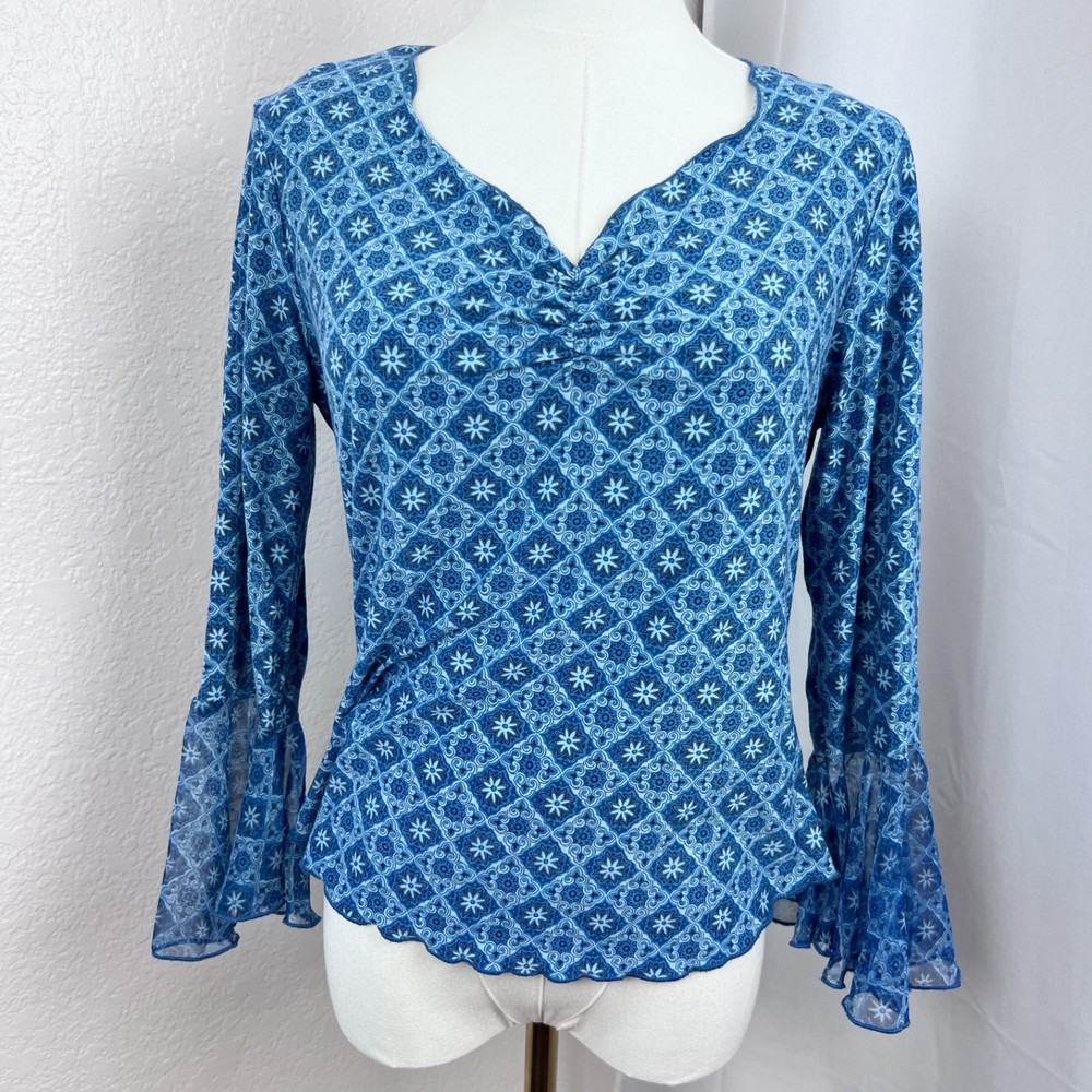Y2K Floral Fairy Top Womens Small Petite Bell Sleeve Boho Artsy Romantic VTG