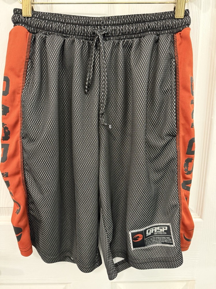 GASP Inc. Mesh Training Shorts Orange & Gray Men’s Size Medium M Elastic Waist