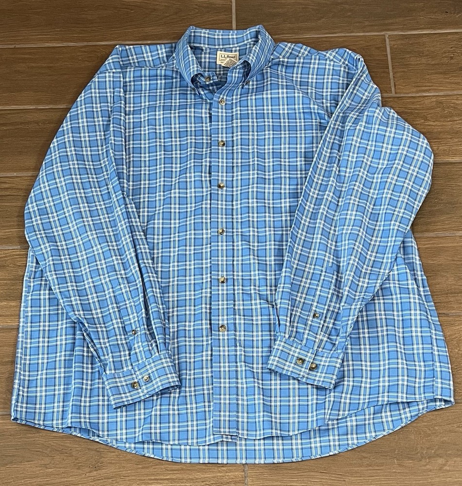 L.L. Bean Men Shirt XXL Blue Plaid Traditional Fit Button Up Cotton Long Sleeve