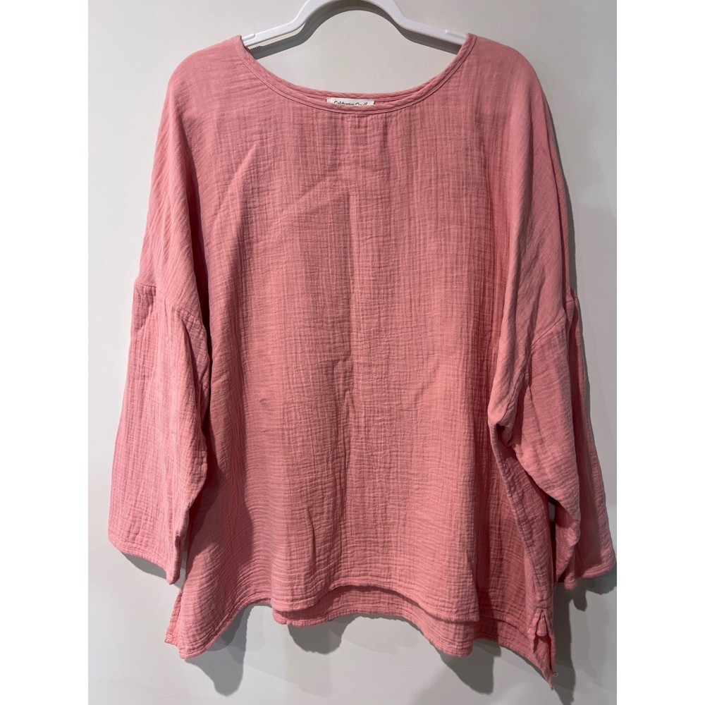 Coldwater Creek Women's Lagenlook Pink Cotton Gauze Relaxed Long Sleeve Top 2XL