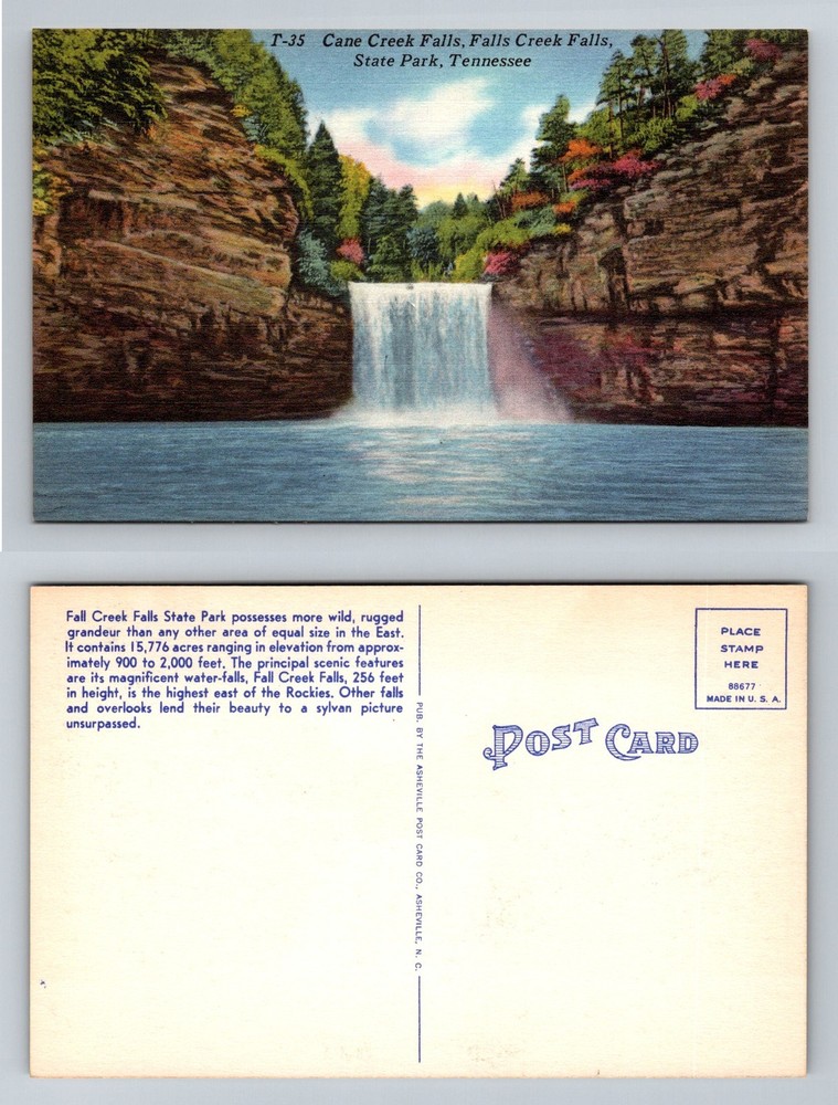 Falls Creek Falls TN-Tennessee, Cane Creek Falls State Park Vintage Postcard
