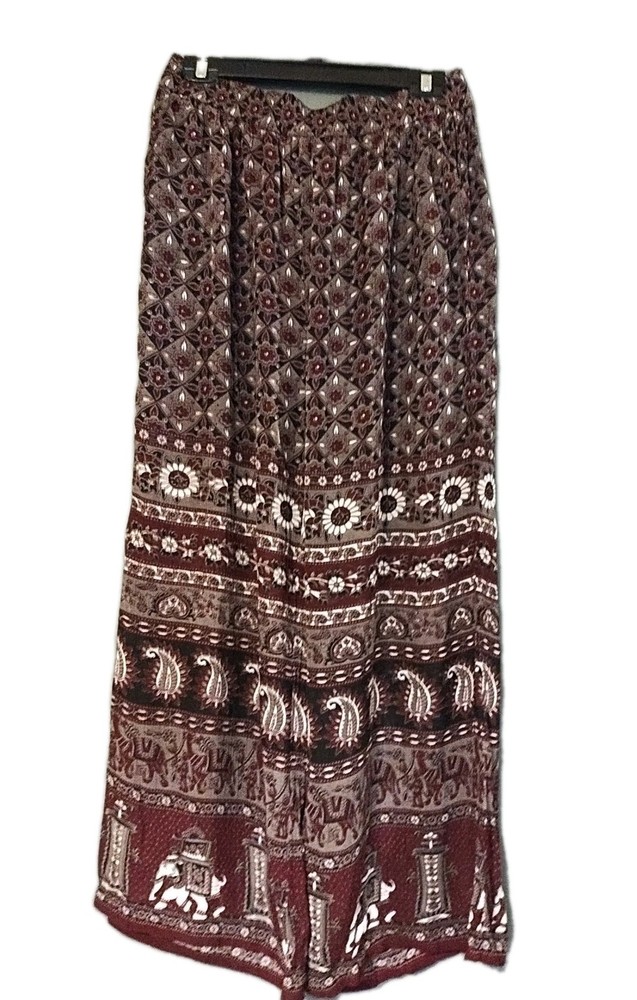 earthbound trading company pants L Black Multi Color wide leg oversized hippy