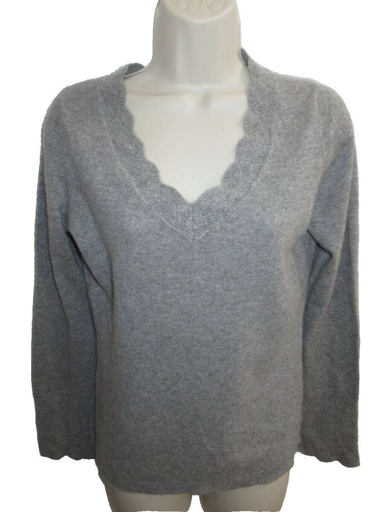 Ann Taylor 100% Cashmere Gray V-neck Sweater S
