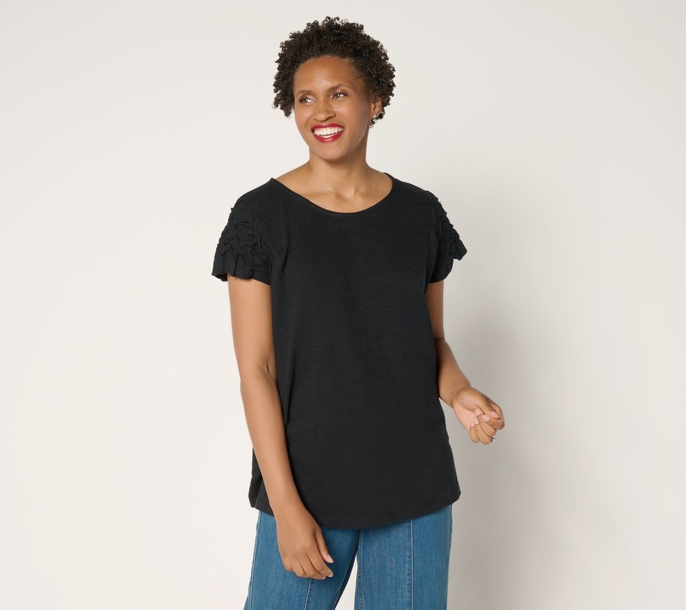 Maya J Women's Top Sz L 100% Cotton Braided Sleeve Black A697244