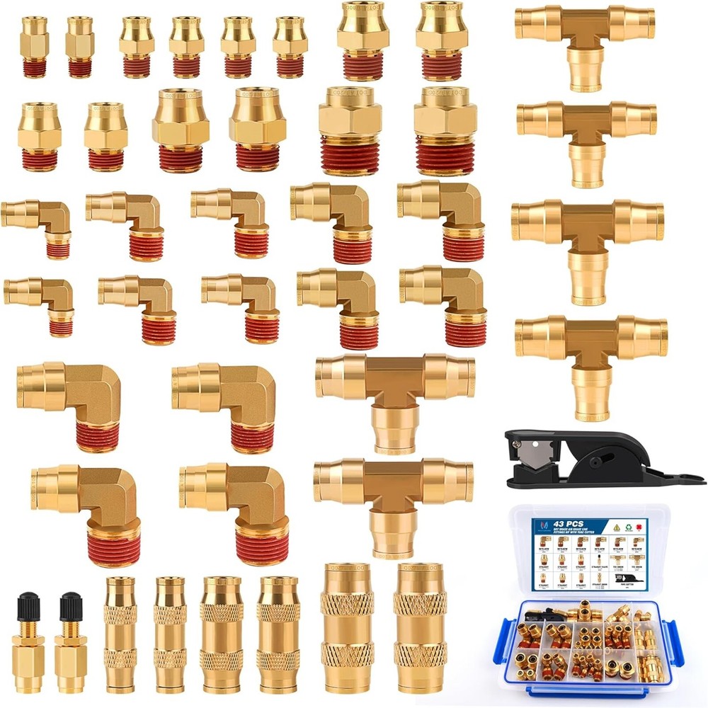 43 PCS Brass DOT Air Brake Line Fittings 1/4