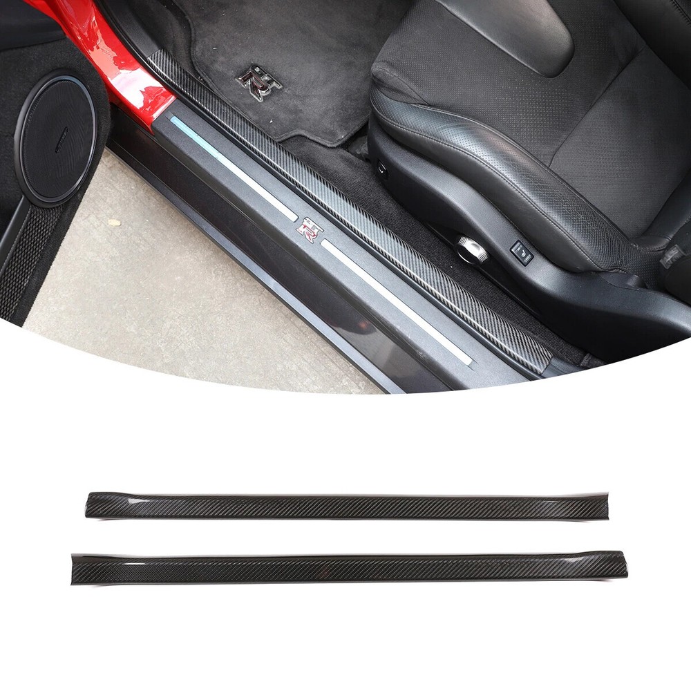 Dry Carbon Fiber Side Door Sill Scuff Plate Trim Cover For Nissan GTR R35 08-16