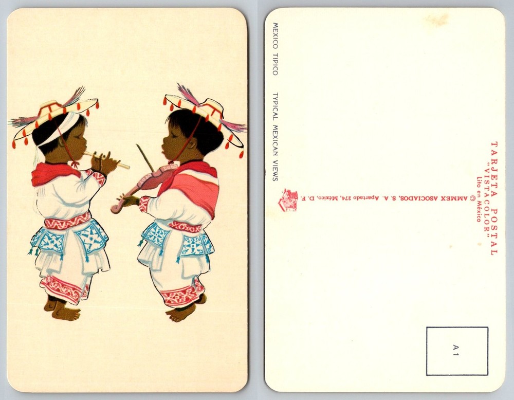 Vintage Mexico Children Musicians Postcard Ammex Asociados VistaColor Art