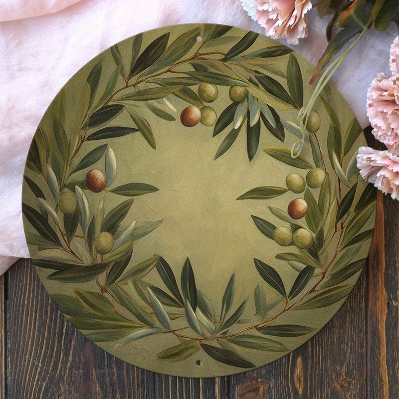Vintage Olive Leaf Wreath Wall Decor Aluminum Metal