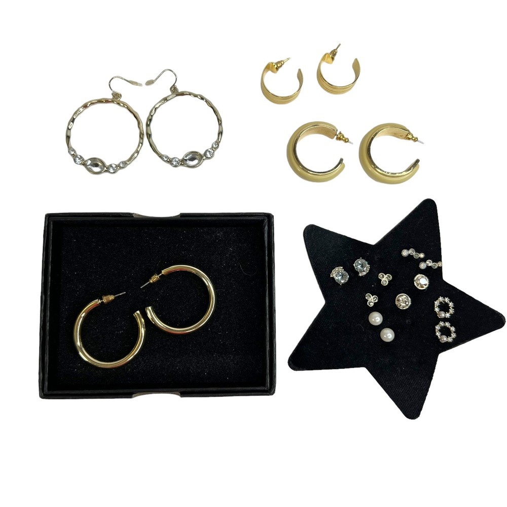10-Pair Hoop & Stud Earrings Set Gold Tone Rhinestones LOFT AVON