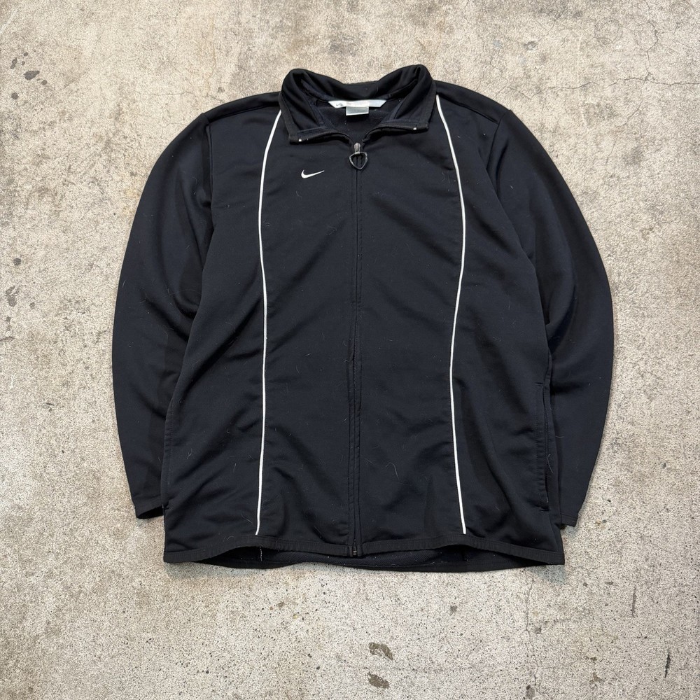 VTG Nike Womens XL (16-18) Black Full Zip Track Jacket Running Striped Y2K