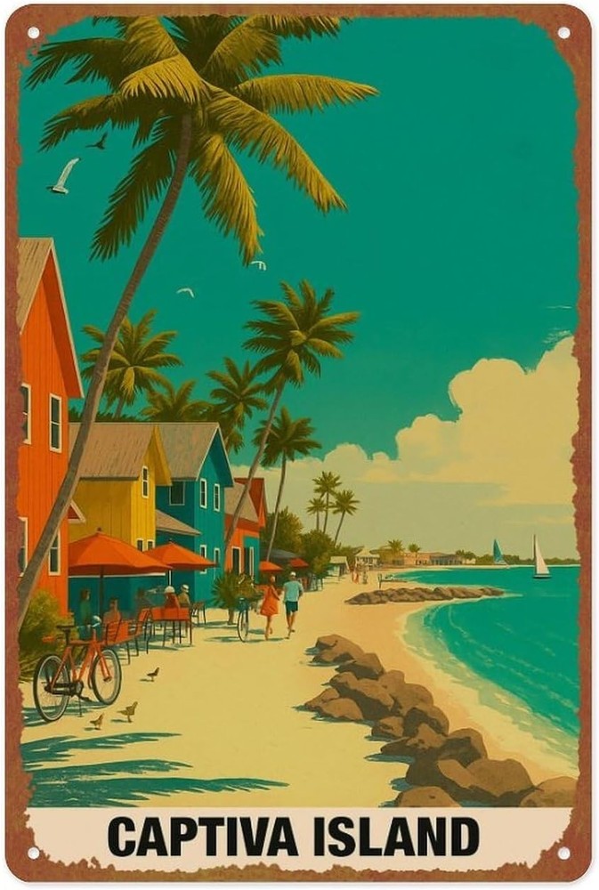 Coastal Tropical Metal Wall Art Tin Sign Wall Decor Vintage Poster 8 x 12
