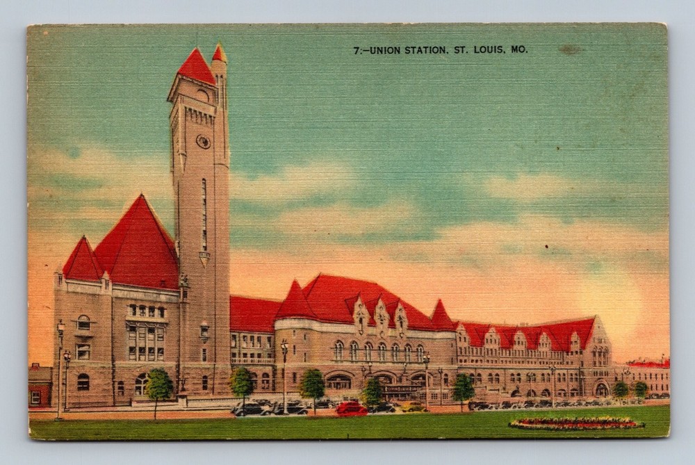 Vintage Union Station St. Louis MO Linen Postcard 1948 Historic Landmark