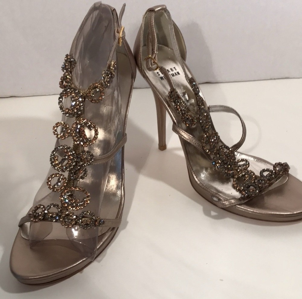 STUART WEITZMAN Crystal Embellished Gold Rhinestone Glam Size 10