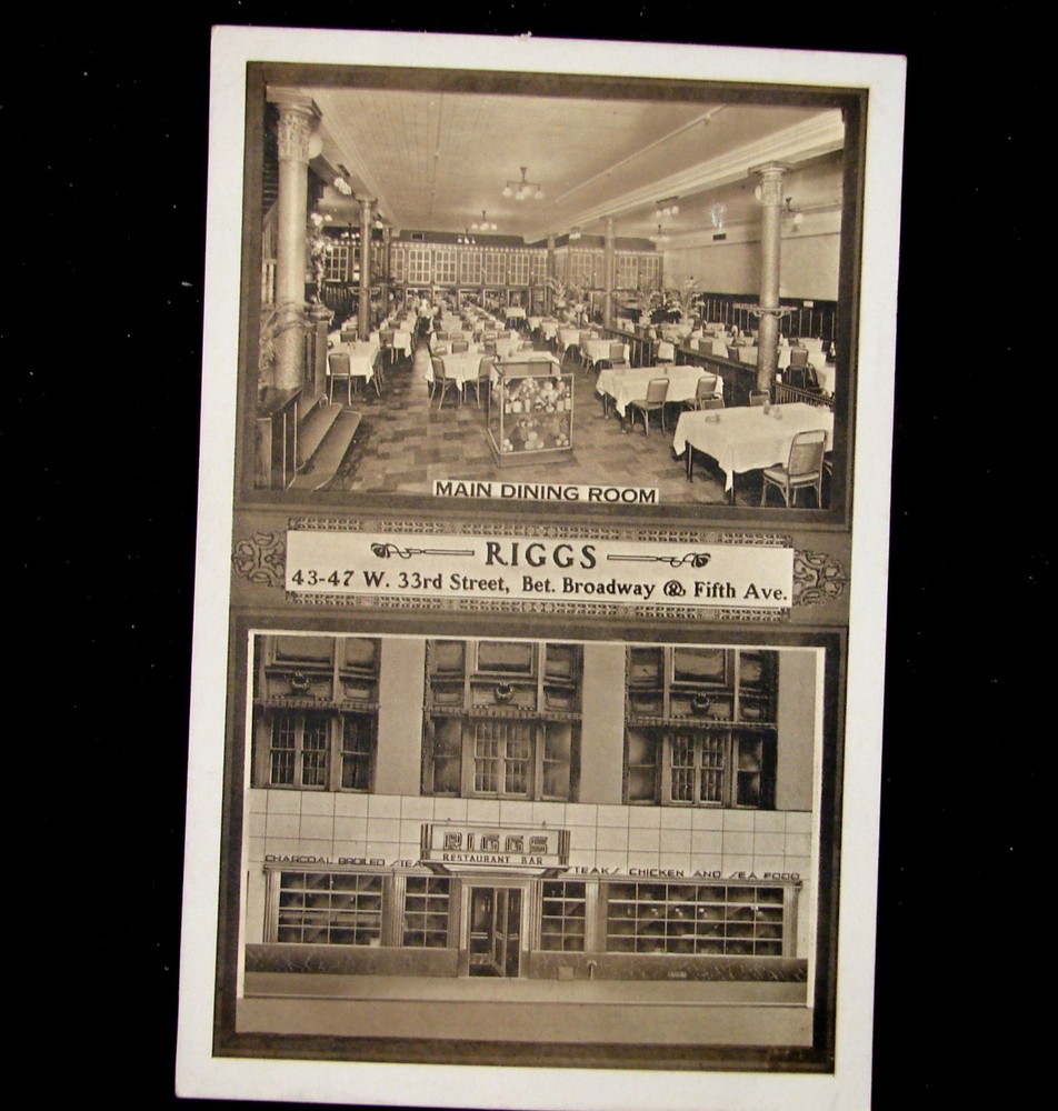 VINTAGE POSTCARD RIGG'S RESTAURANT New York City NY, 33rd Street
