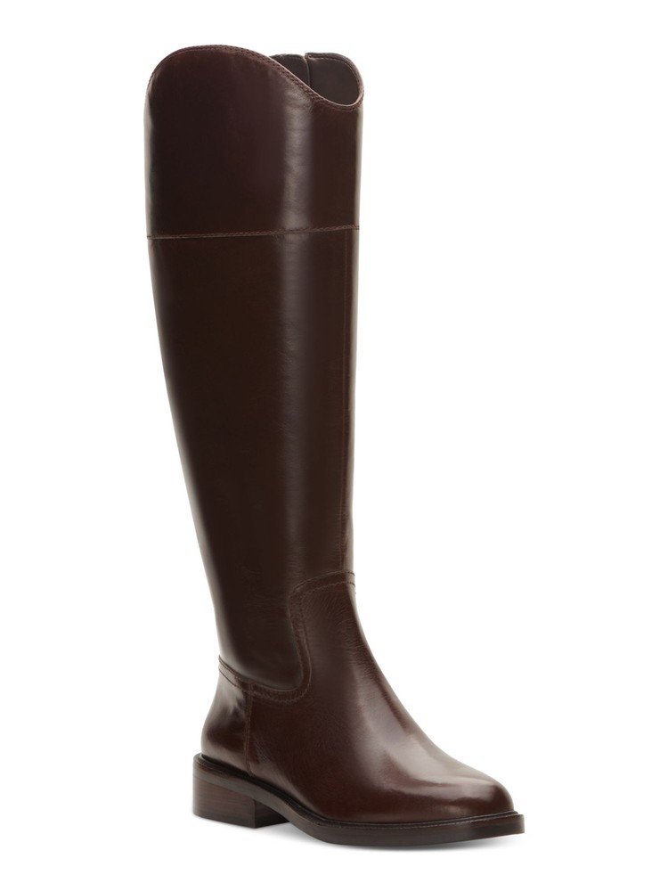 VINCE CAMUTO Womens Brown Alfella Round Toe Block Heel Leather Riding Boot 7 M