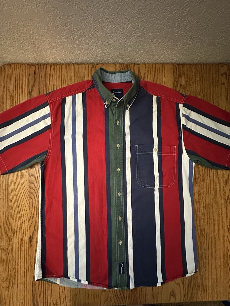 Vintage Catalina Shirt Mens M Stripe Short Sleeve Button Up 90s