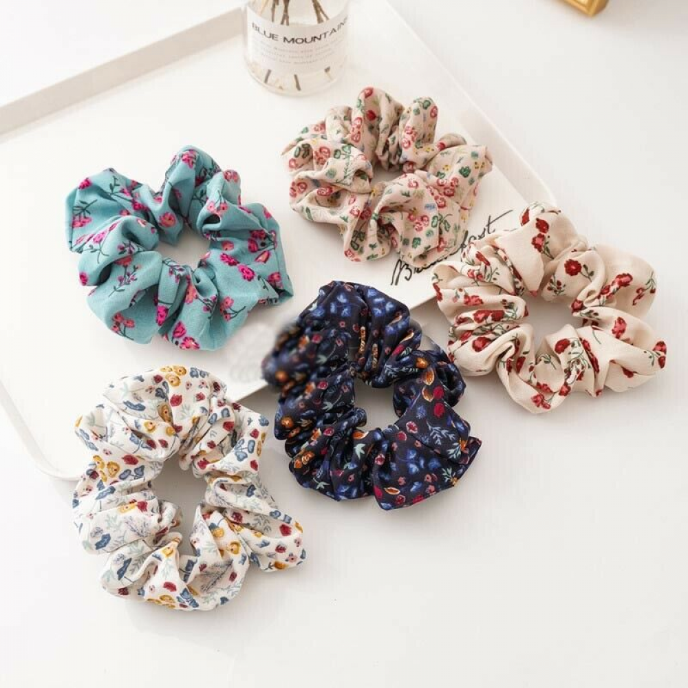 Floral Scrunchie Hair Ties for Women - Stylish Rubber Band Ponytail Holders