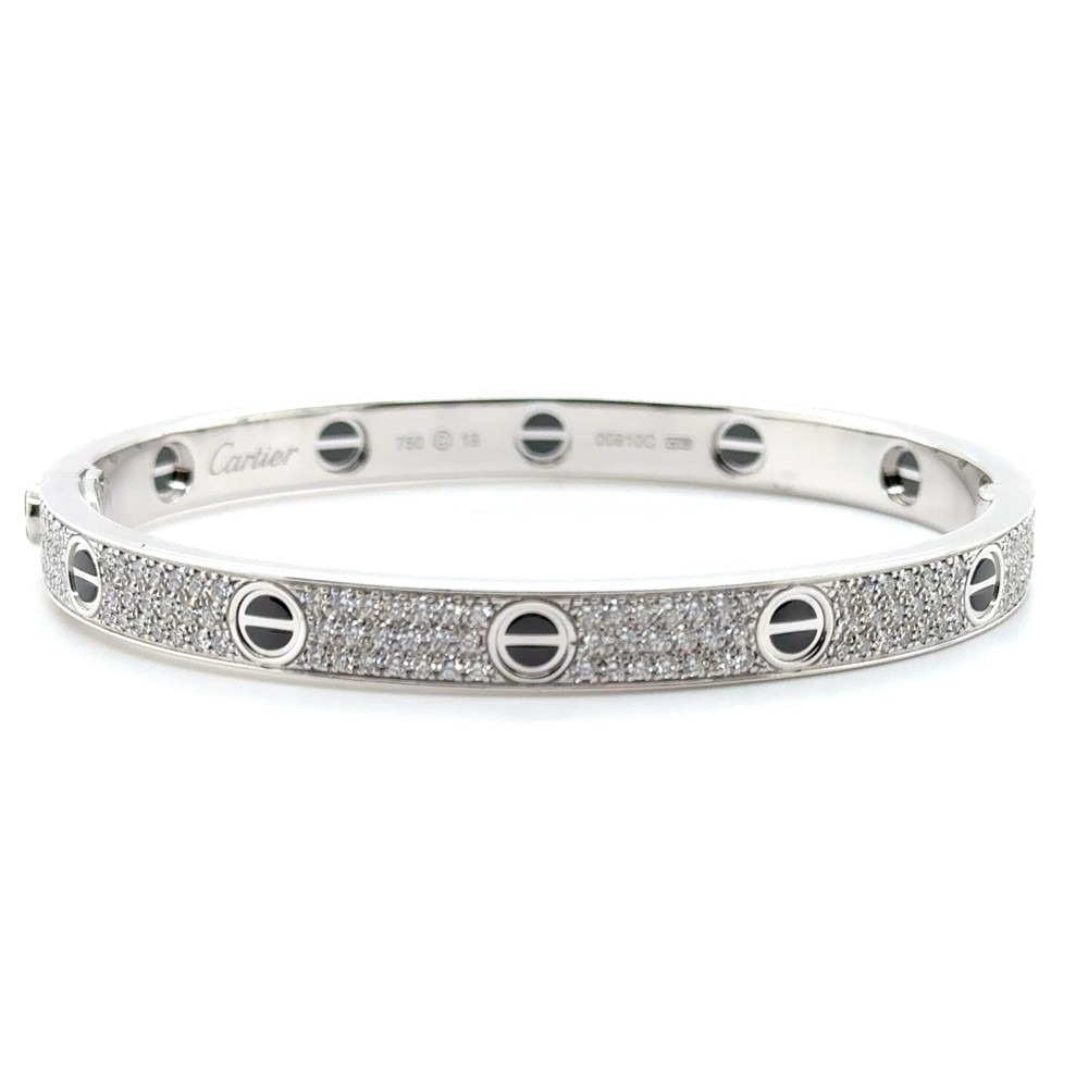 Cartier Diamond Love Bracelet 18k White Gold Ceramic Medium Size 19