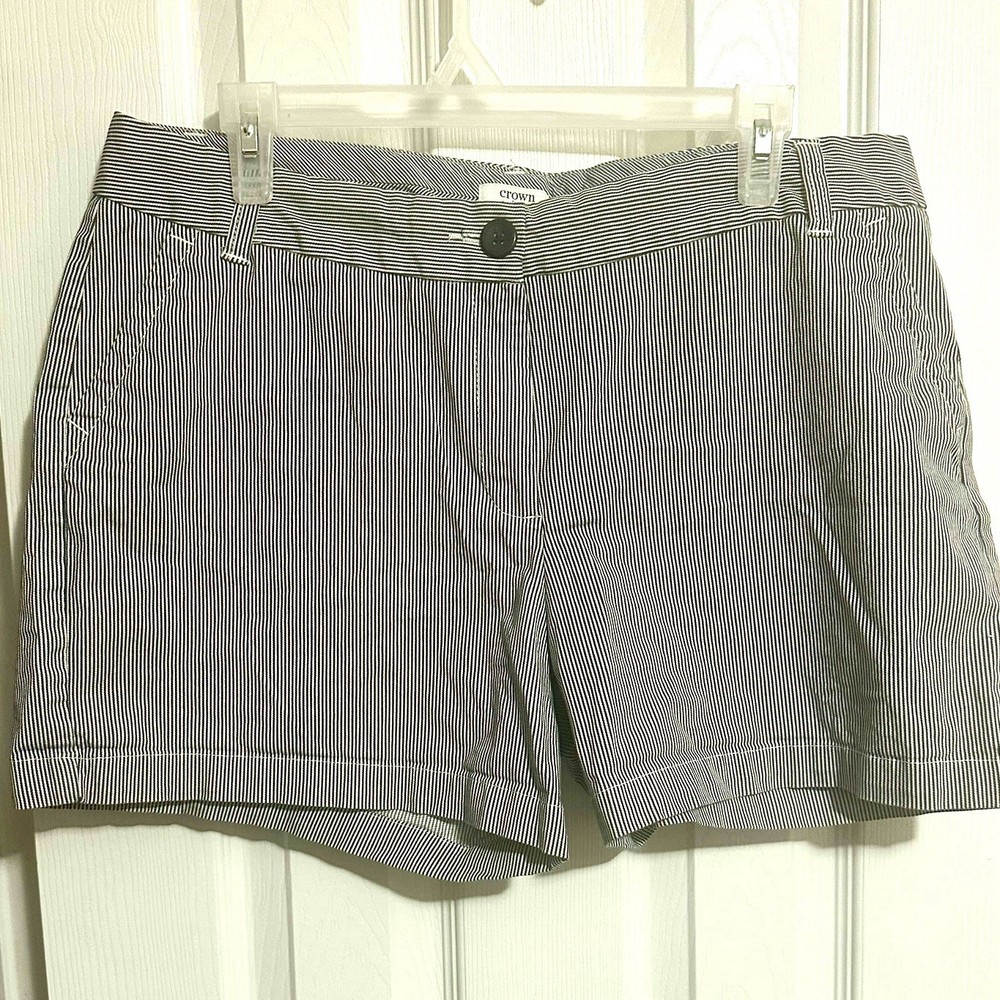 Crown & Ivy Womens Blue Printed Chino Shorts Size 12 Preppy Pockets Flat Front