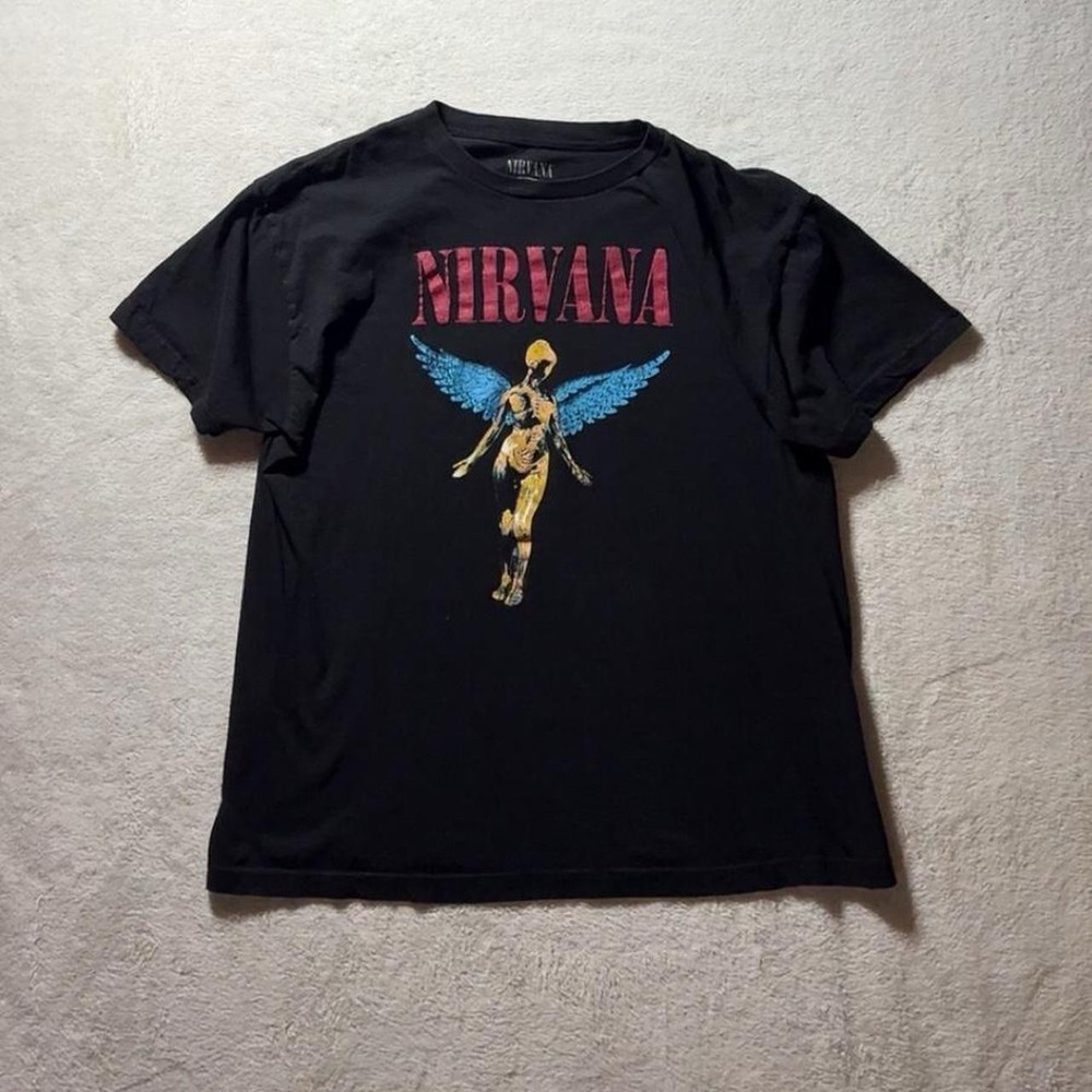Vintage Nirvana In Utero Angel Graphic Black Band T-Shirt Size L 100% Cotton