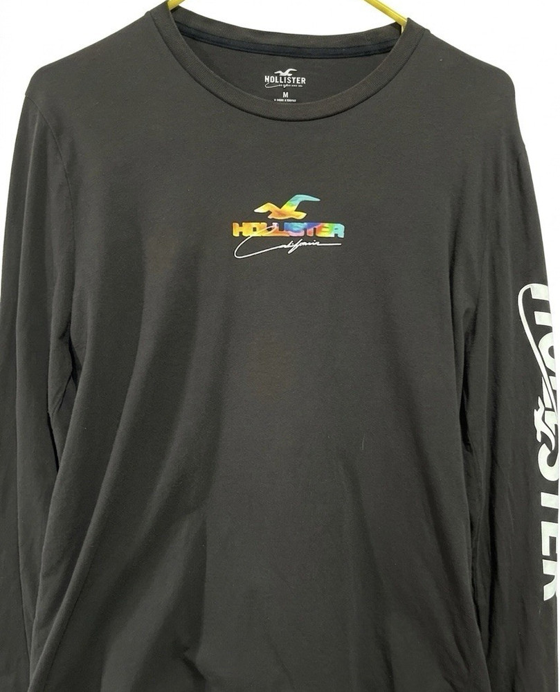 Hollister Pride Graphic Tee Mens M Black Rainbow Long Sleeve Shirt FREE SHIPPING