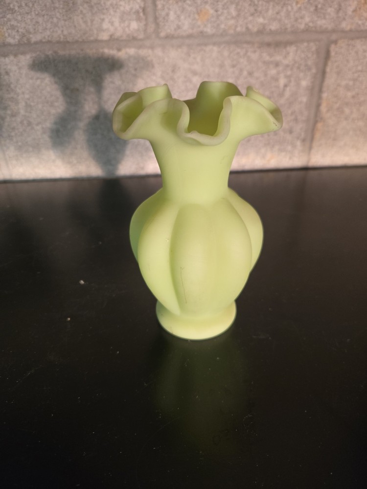 Uranium Glass Satin Ruffled Vase 5