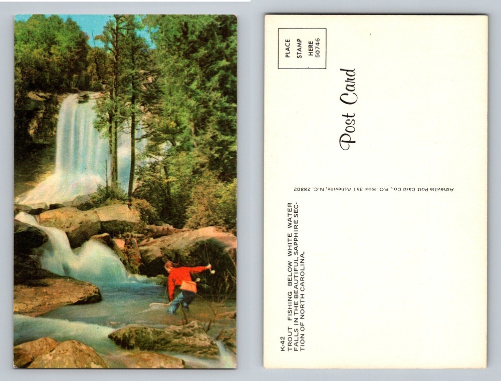 Sapphire, NC-North Carolina, White Water Falls Trout Fishing Vintage Postcard