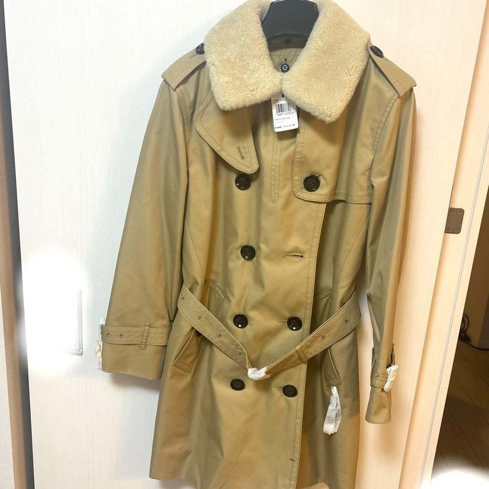 Coach Trench Coat Beige Cotton poly with Fur Liner SZ SP NWT