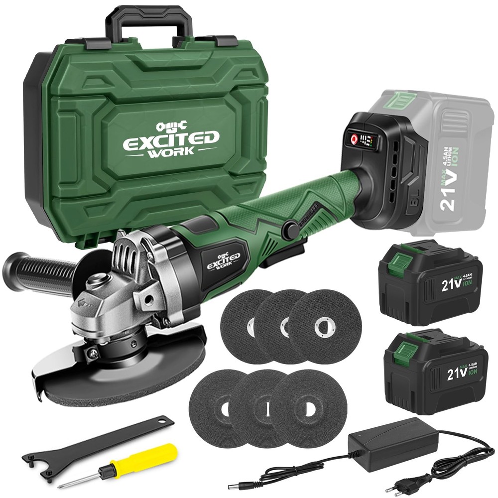 20V Cordless 5-Inch Angle Grinder with 2 Batteries 4.5A Power Tool