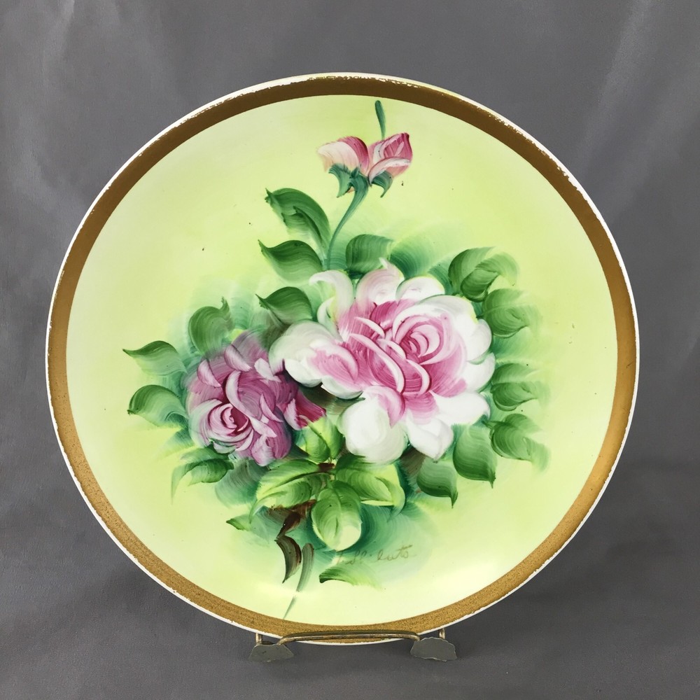 Vintage Hand Painted Porcelain Pink Rose 8 1/8