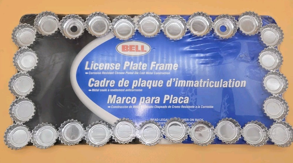 Bell Bottle Cap License Plate Frame Beer Chrome Metal Holder New In Package