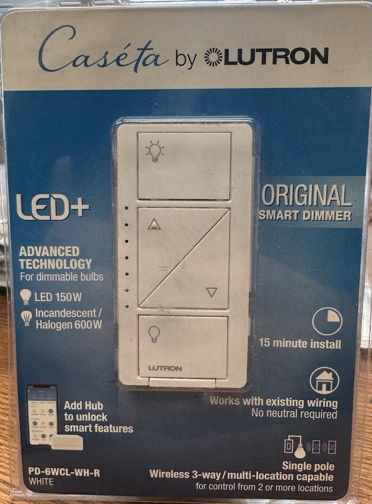 Lutron Caseta PD-6WCL-WH-R Lighting Dimmer Switch - White