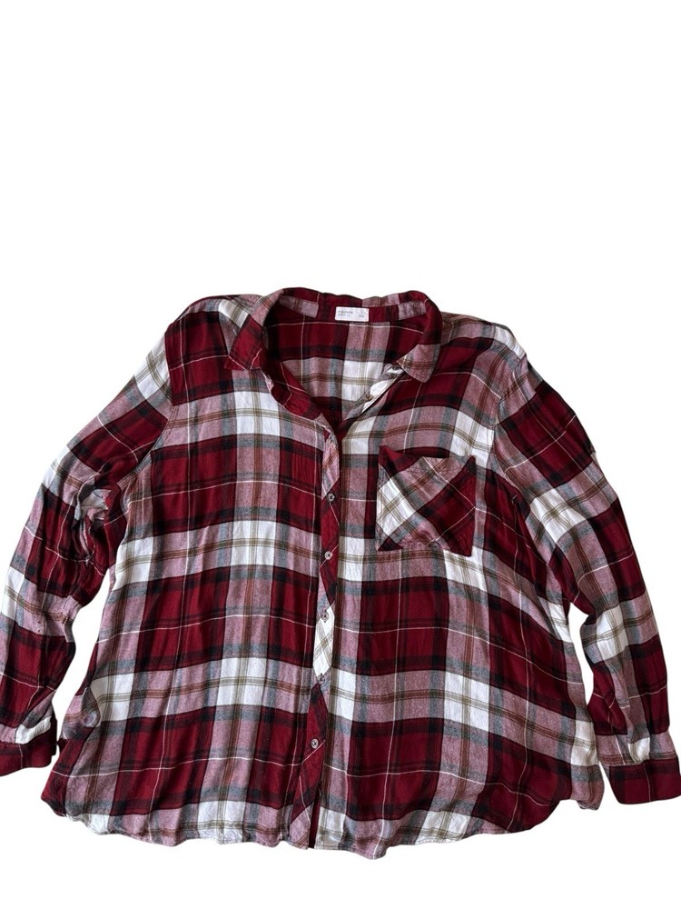Maurices Flannel Shirt Women's Button Down Red Black White Plaid Plus Size 3 EUC