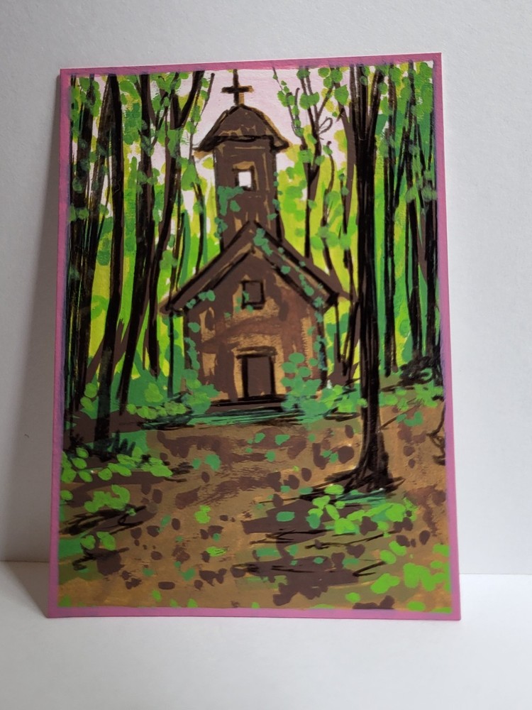 Wooded Church Fantasy ACEO Art Card by Cassandra