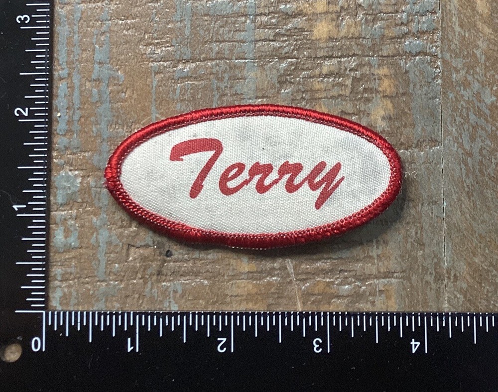 Vintage TERRY Name Tag Work Shirt Job Uniform Printed Iron-On Patch Red