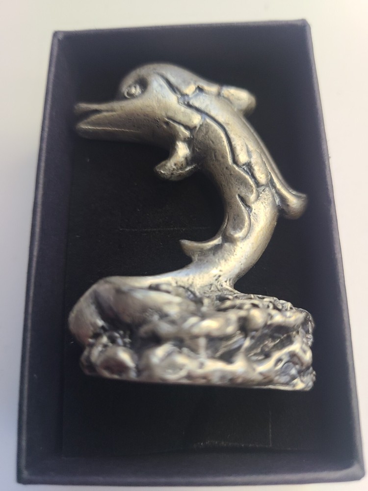 Vintage  Pewter  Dolphin Porpoise  Leaping from the Waves Figurine  2-1/4