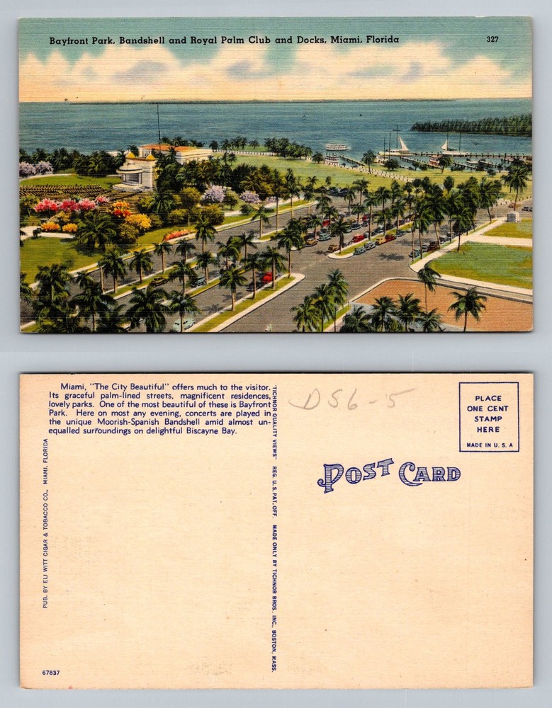 Miami, FL-Florida, Bayfront Park Bandshell Royal Palm Club Vintage Postcard
