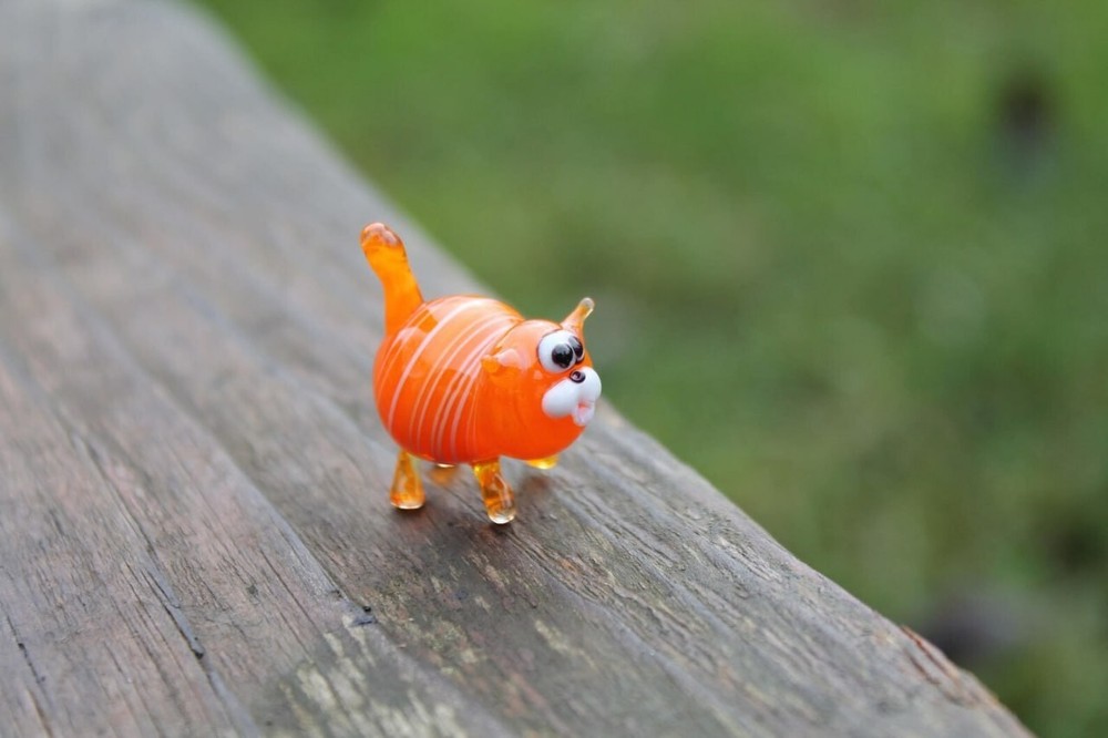 Glass cat Miniature, Animals Glass, Art Glass cat, Glass Blown cat , Sculpture