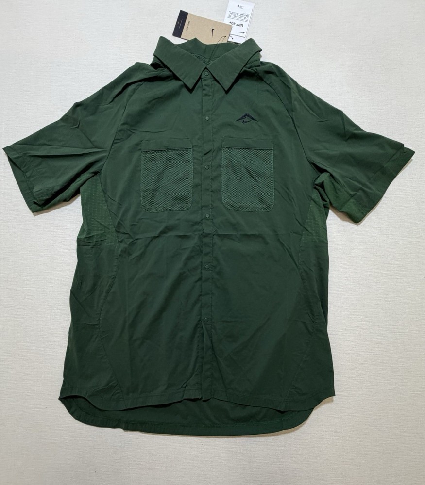 Nike Trail Men's Dri-FIT UV Vented Shirt Button Up Snap Green HV2164-323 Size S