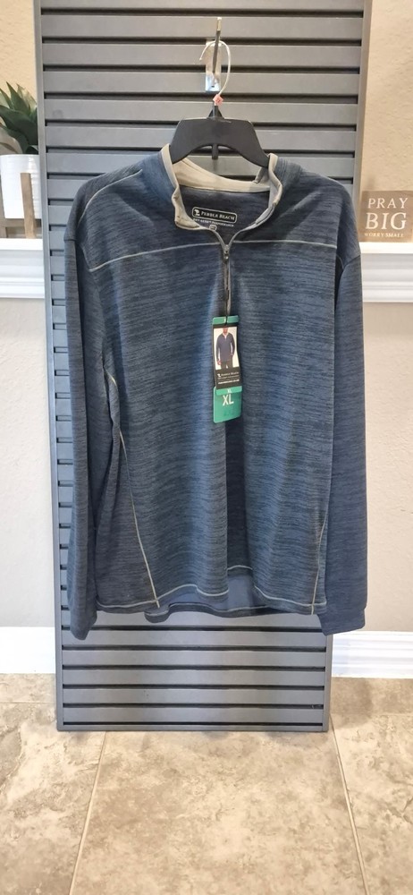 Pebble Beach Men XL Dry-Lux Performance 1/4 Zip all sports Pullover Blue GAM2