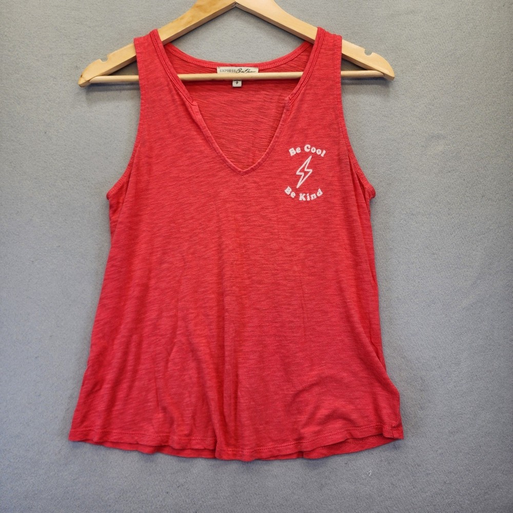 Express One Eleven Red Graphic Tank Top Be Cool Be Kind Lightning Bolt Small