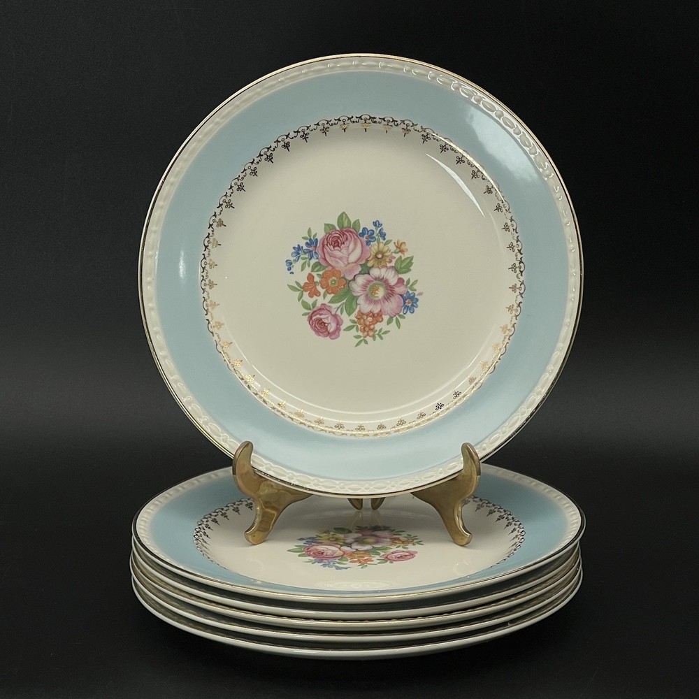 Vtg Homer Laughlin Egg Shell Georgian Set Of 6 Dessert Plates 7” Made In USA