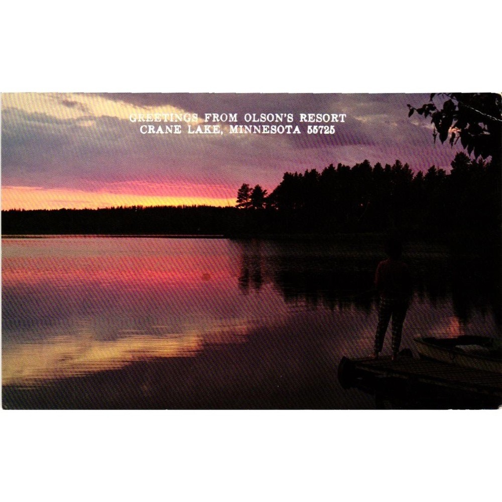 Greetings from Olson's Resort, Crane Lake Minnesota Sunset Postcard