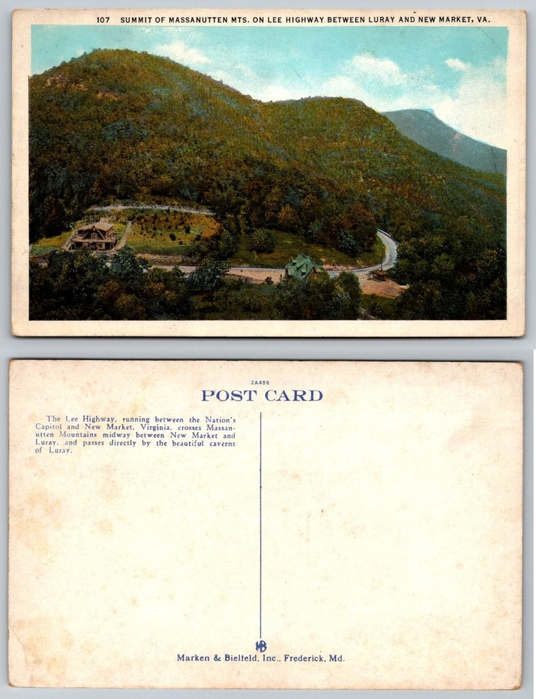 Massanutten Mountains Summit Lee Highway Luray New Market VA Postcard