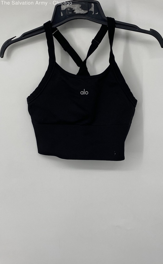 Alo Yoga Womens Black Adjustable Strap Seamless Ribbed Sports Bra Size Medium
