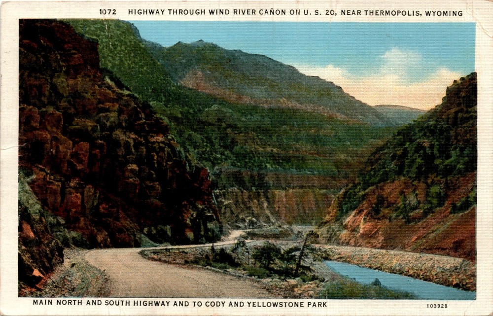 Wind River Cañon, U. S. 20, Thermopolis, Wyoming, Cody Postcard